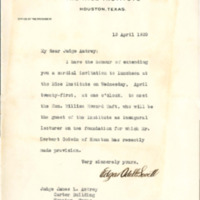 President Edgar Odell Lovett luncheon invitation to James Lockhart Autry