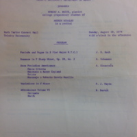 Piano recital program for Robert A. White, Trinity University Department of Music, Sunday, August 18, 1974