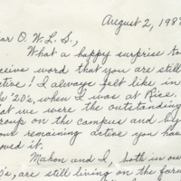 Letter from Owen Wister Literary Society Alumnae Grace Dellinger Garry - August 2, 1989<br />
