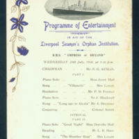 Program of entertainment aboard the RMS Empress of Ireland, featuring Mrs. Mary Lovett