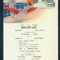 Breakfast menu on board the S.S. Mongolia